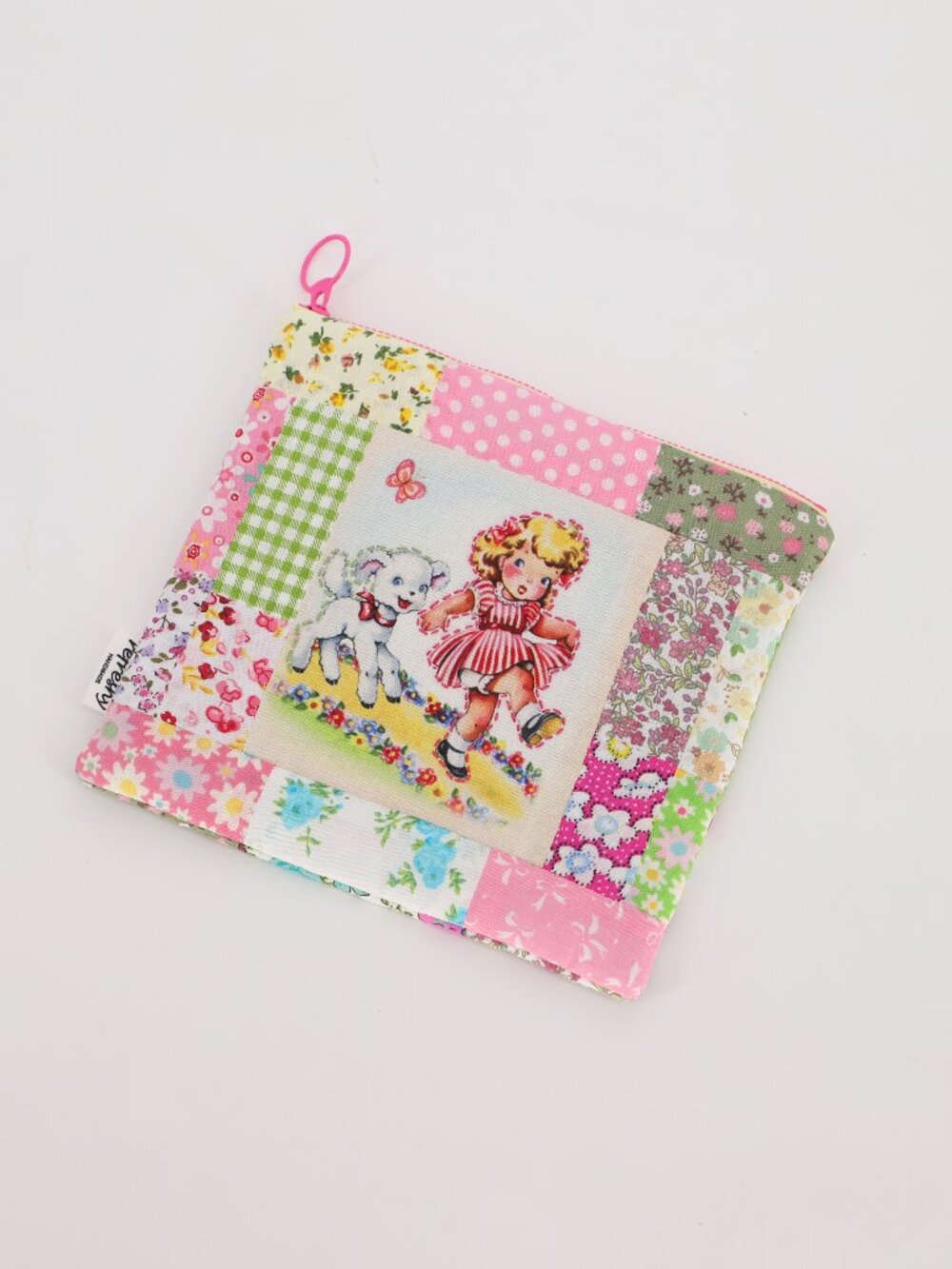 Handmade Cotton Quilted Patchwork Zipper Pouch Pink Girl